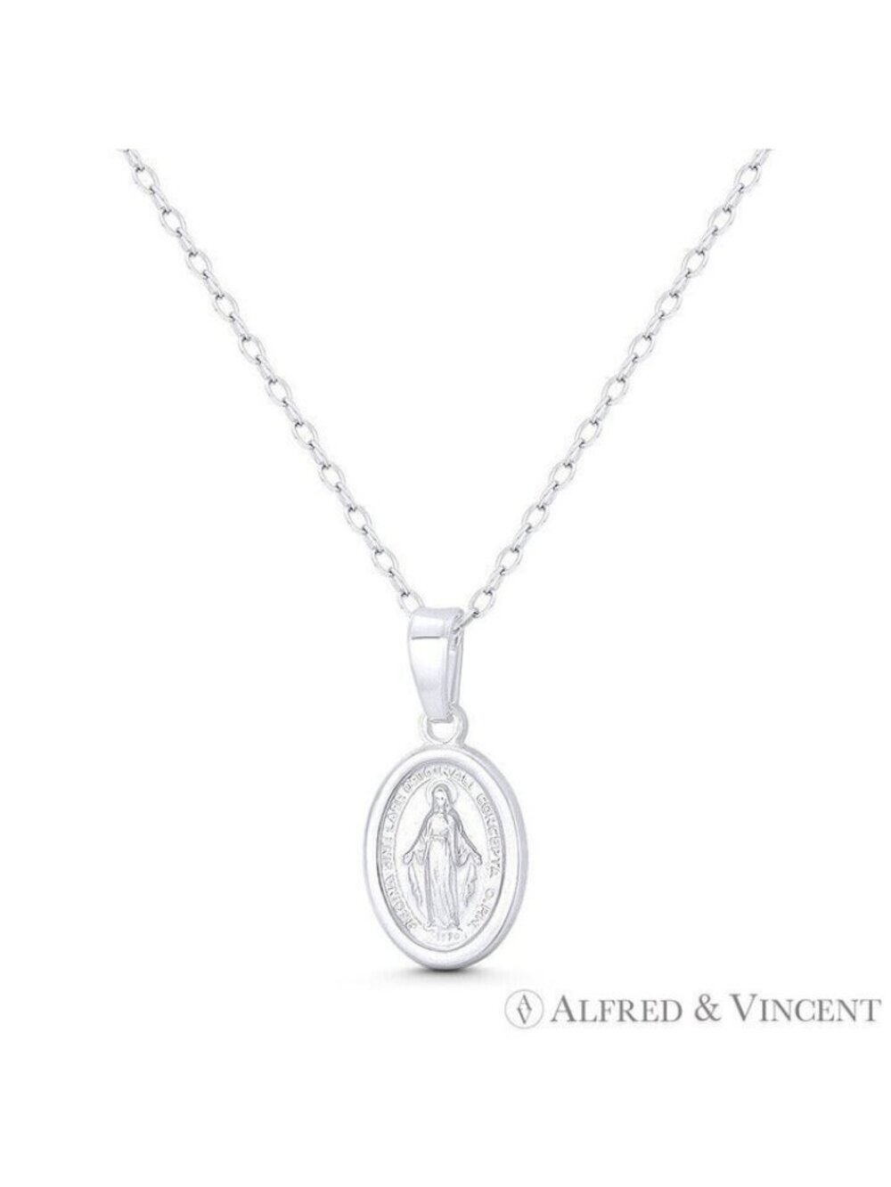 Holy Mother Mary Miraculous Medal Marian Cross Pendant in .925 Sterling Silver